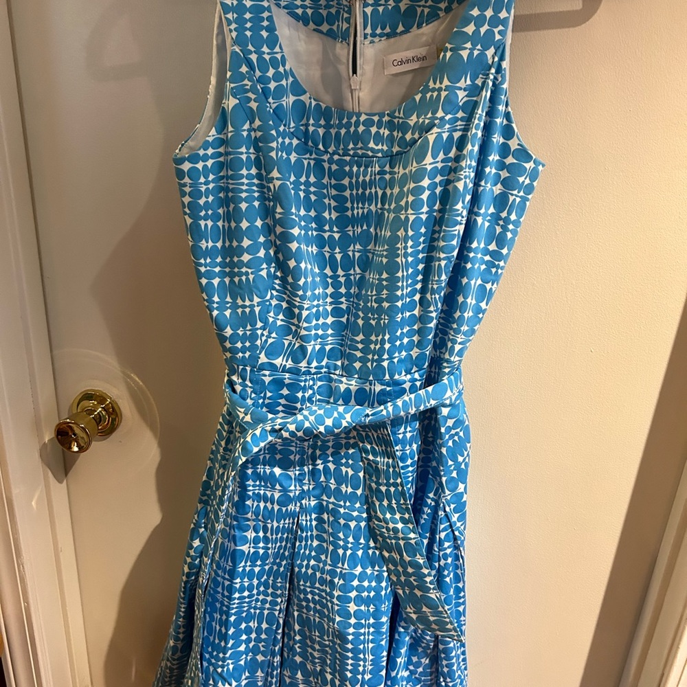 Calvin Klein blue and white midi dress. - Picture 3 of 3